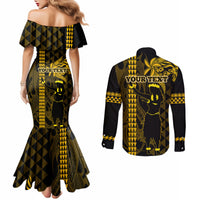 Custom Hawaii Couples Matching Mermaid Dress and Long Sleeve Button Shirt Ukelele and Hula Girl Mix Kakau Pattern LT03 - Polynesian Pride