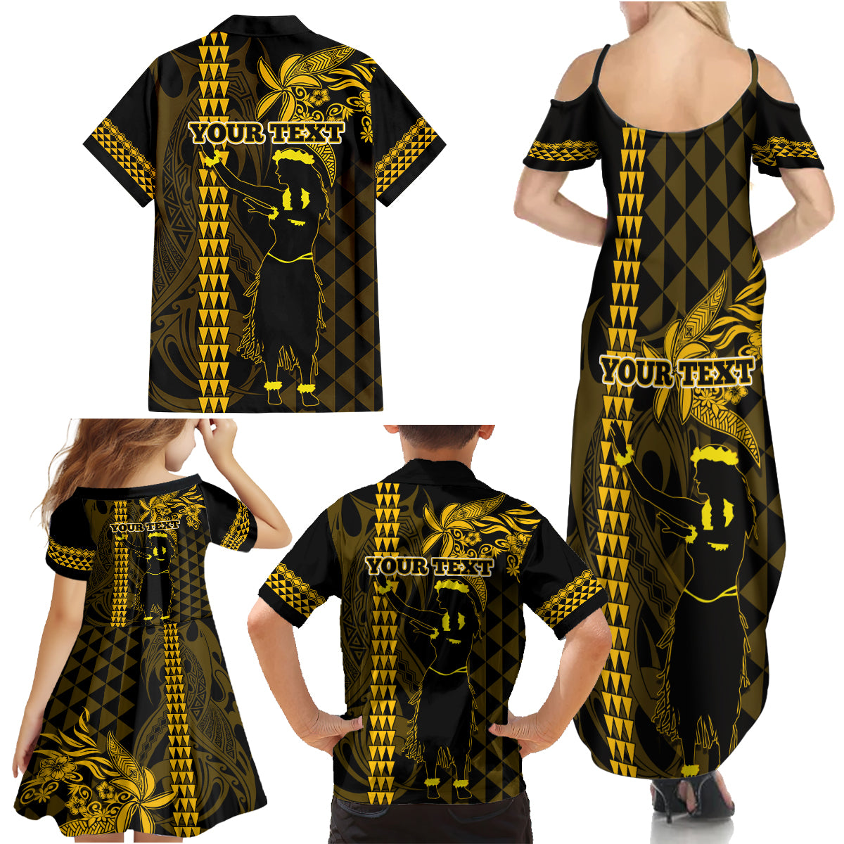 Custom Hawaii Family Matching Summer Maxi Dress and Hawaiian Shirt Ukelele and Hula Girl Mix Kakau Pattern LT03 - Polynesian Pride