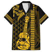 Custom Hawaii Family Matching Summer Maxi Dress and Hawaiian Shirt Ukelele and Hula Girl Mix Kakau Pattern LT03 Dad's Shirt - Short Sleeve Yellow - Polynesian Pride