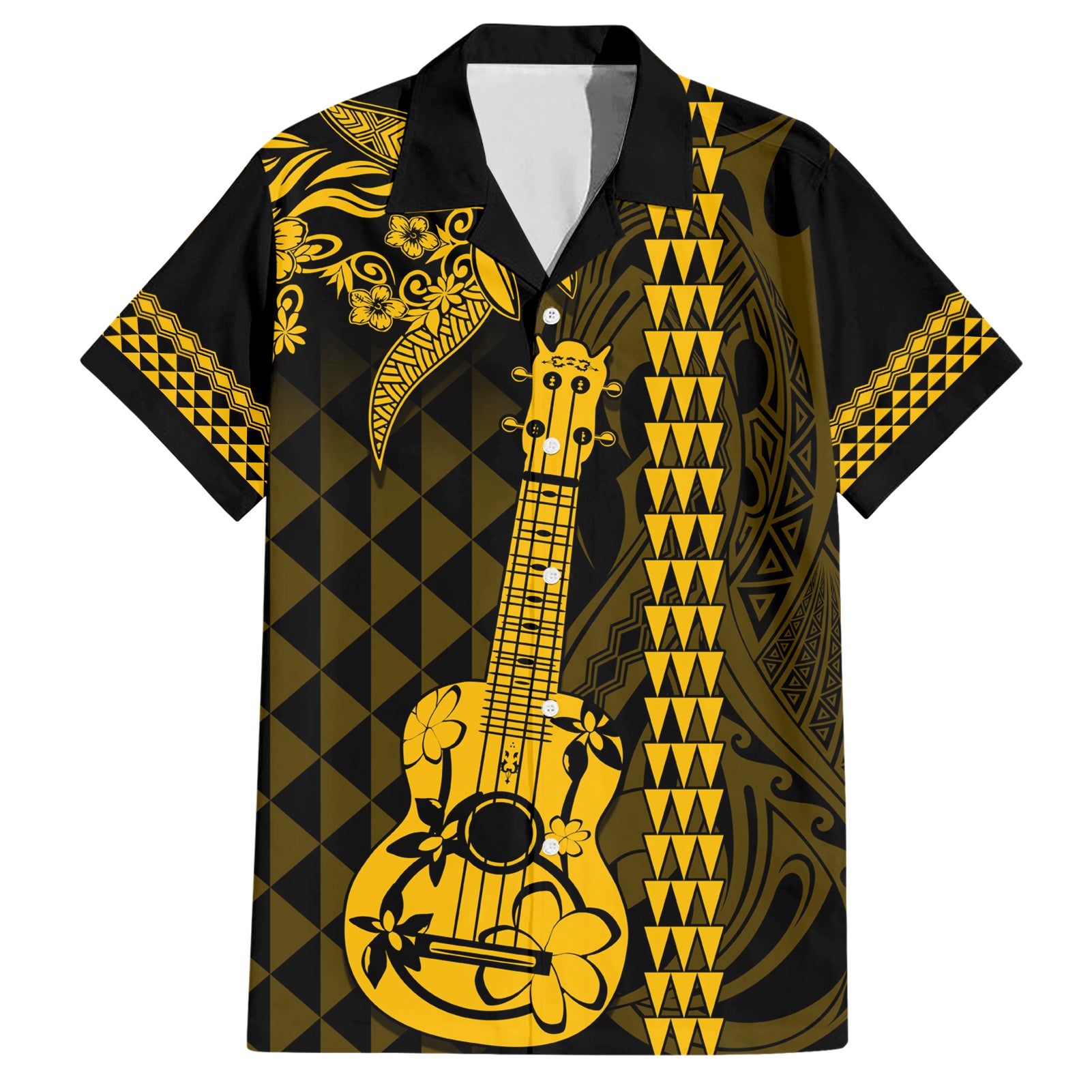 Custom Hawaii Hawaiian Shirt Ukelele and Hula Girl Mix Kakau Pattern LT03 Yellow - Polynesian Pride