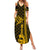 Custom Hawaii Summer Maxi Dress Ukelele and Hula Girl Mix Kakau Pattern LT03 Women Yellow - Polynesian Pride