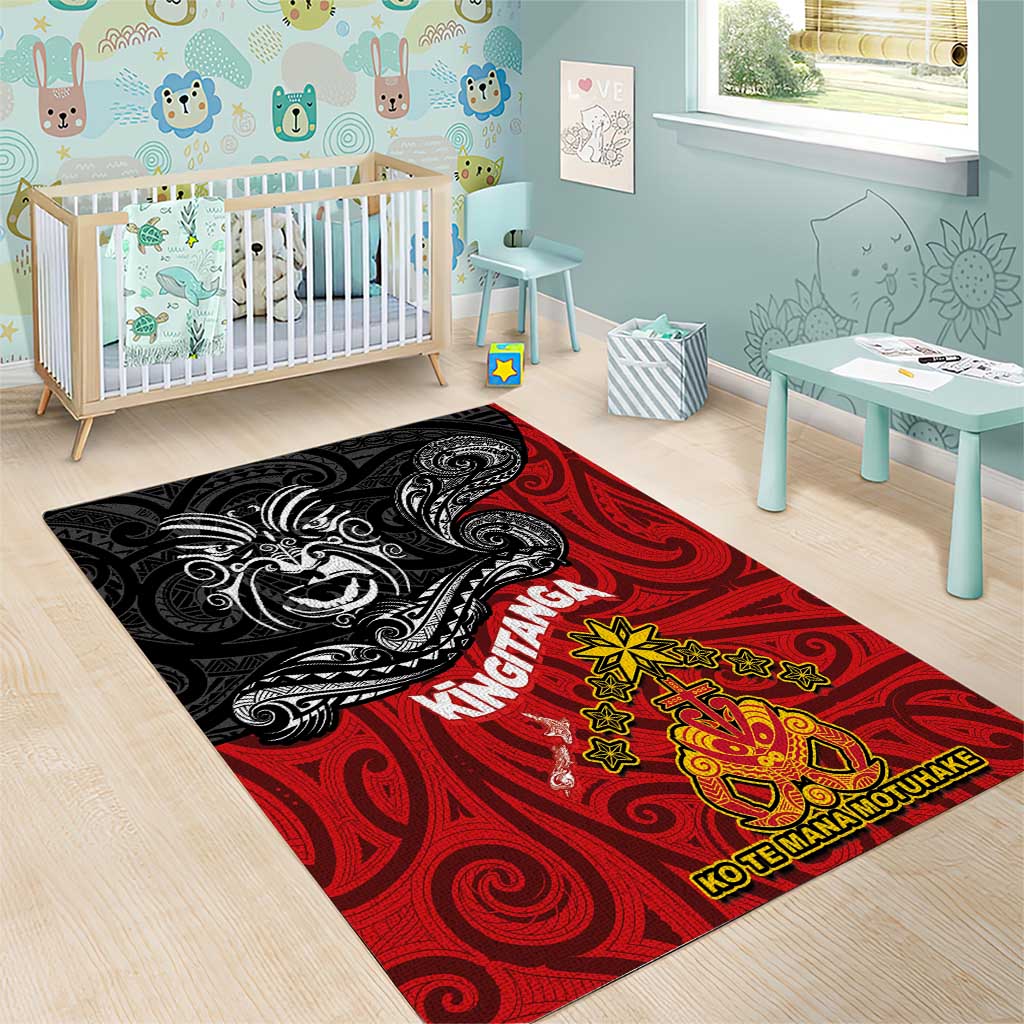 The Kingitanga - Maori King Movement Area Rug Ko Te Mana Motuhake Emblem with Moko and Polynesian Art Tattoo