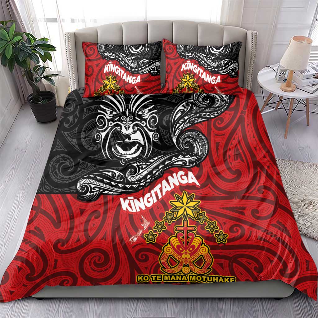 The Kingitanga - Maori King Movement Bedding Set Ko Te Mana Motuhake Emblem with Moko and Polynesian Art Tattoo