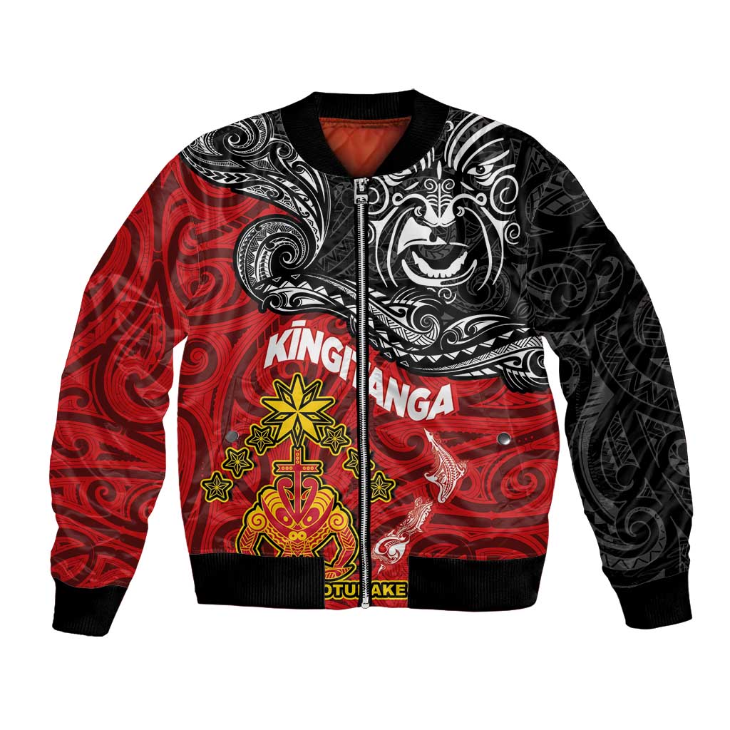 The Kingitanga - Maori King Movement Bomber Jacket Ko Te Mana Motuhake Emblem with Moko and Polynesian Art Tattoo