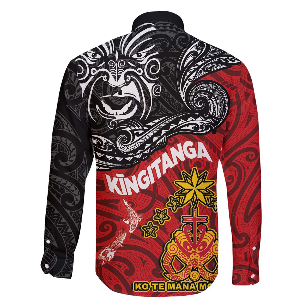 Maori King Movement Family Matching Off The Shoulder Long Sleeve Dress and Hawaiian Shirt Ko Te Mana Motuhake Emblem with Moko and Polynesian Art Tattoo LT03 - Polynesian Pride