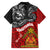 The Kingitanga - Maori King Movement Family Matching Puletasi and Hawaiian Shirt Ko Te Mana Motuhake Emblem with Moko and Polynesian Art Tattoo