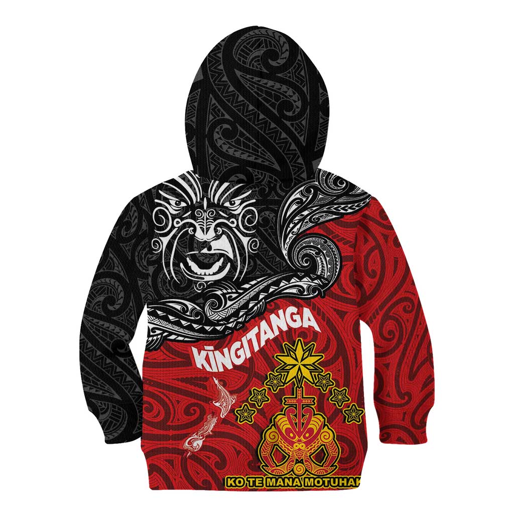 The Kingitanga - Maori King Movement Kid Hoodie Ko Te Mana Motuhake Emblem with Moko and Polynesian Art Tattoo