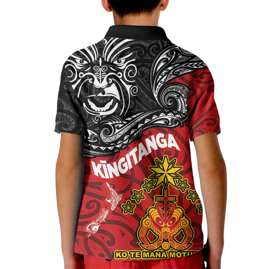The Kingitanga - Maori King Movement Kid Polo Shirt Ko Te Mana Motuhake Emblem with Moko and Polynesian Art Tattoo