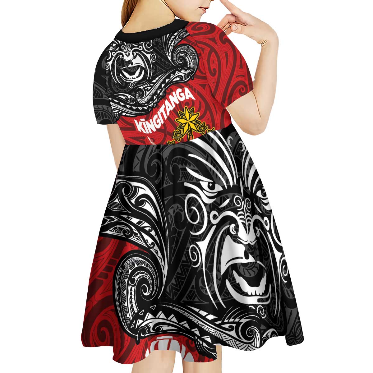 Maori King Movement Kid Short Sleeve Dress Ko Te Mana Motuhake Emblem with Moko and Polynesian Art Tattoo LT03 - Polynesian Pride