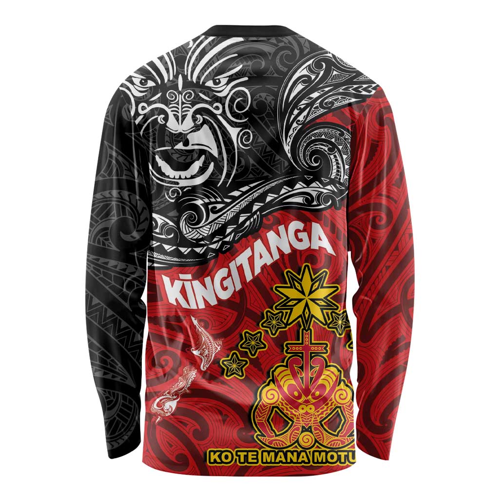The Kingitanga - Maori King Movement Long Sleeve Shirt Ko Te Mana Motuhake Emblem with Moko and Polynesian Art Tattoo