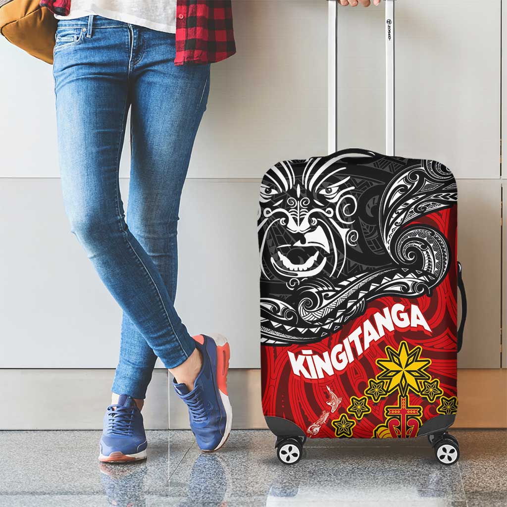 Maori King Movement Luggage Cover Ko Te Mana Motuhake Emblem with Moko and Polynesian Art Tattoo LT03 - Polynesian Pride