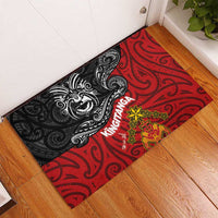 The Kingitanga - Maori King Movement Rubber Doormat Ko Te Mana Motuhake Emblem with Moko and Polynesian Art Tattoo