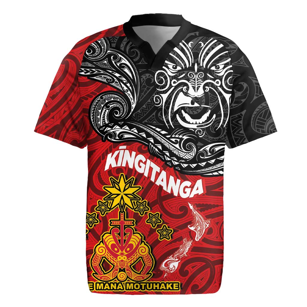The Kingitanga - Maori King Movement Rugby Jersey Ko Te Mana Motuhake Emblem with Moko and Polynesian Art Tattoo