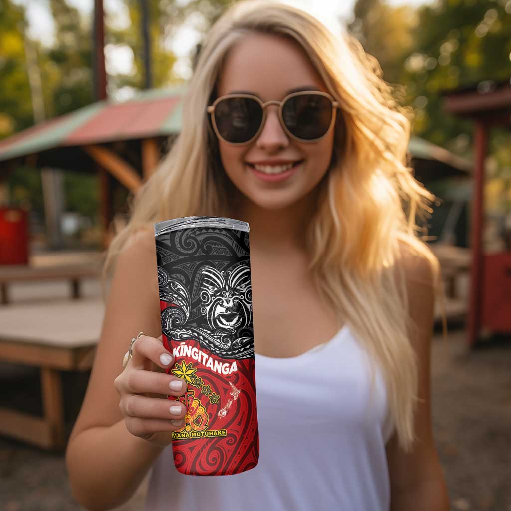 Maori King Movement Skinny Tumbler Ko Te Mana Motuhake Emblem with Moko and Polynesian Art Tattoo LT03 - Polynesian Pride