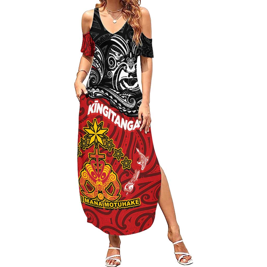 The Kingitanga - Maori King Movement Summer Maxi Dress Ko Te Mana Motuhake Emblem with Moko and Polynesian Art Tattoo