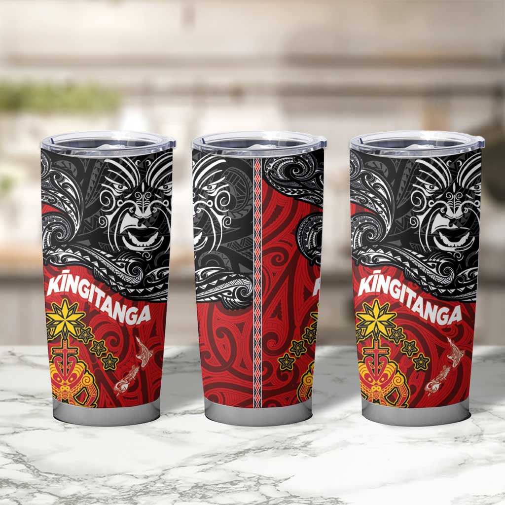 The Kingitanga - Maori King Movement Tumbler Cup Ko Te Mana Motuhake Emblem with Moko and Polynesian Art Tattoo LT03
