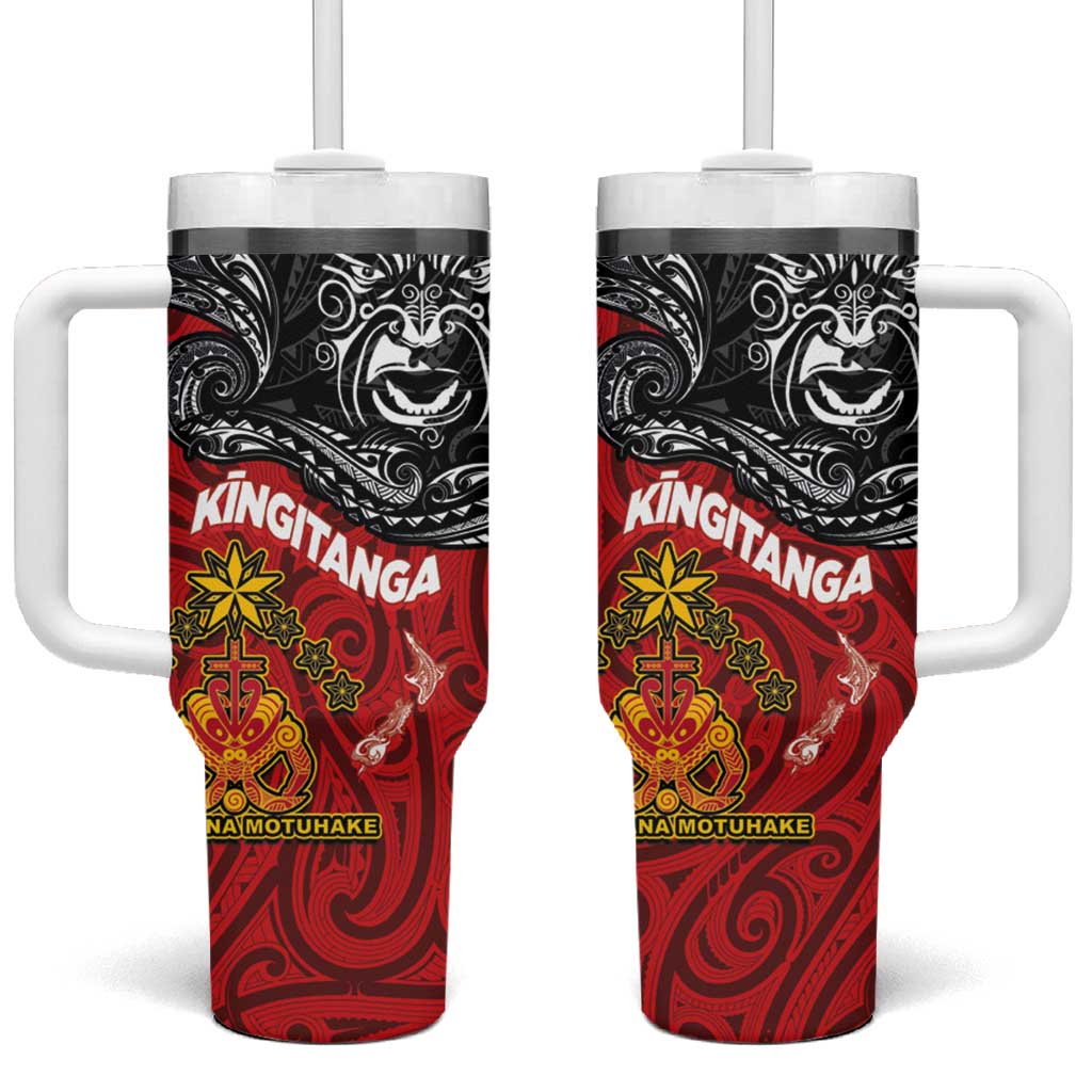 The Kingitanga - Maori King Movement Tumbler With Handle Ko Te Mana Motuhake Emblem with Moko and Polynesian Art Tattoo LT03