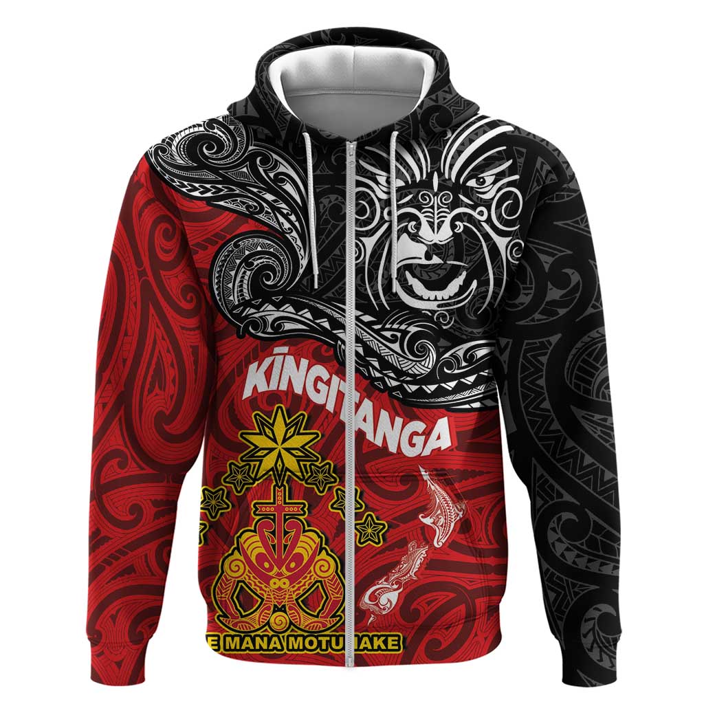 Maori King Movement Zip Hoodie Ko Te Mana Motuhake Emblem with Moko and Polynesian Art Tattoo LT03 Zip Hoodie Red - Polynesian Pride