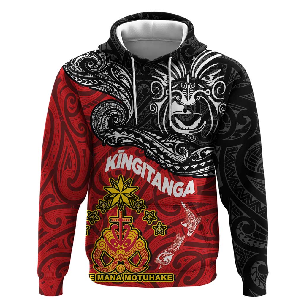 Maori King Movement Zip Hoodie Ko Te Mana Motuhake Emblem with Moko and Polynesian Art Tattoo LT03 Pullover Hoodie Red - Polynesian Pride