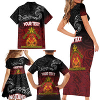 Personalised The Kingitanga - Maori King Movement Family Matching Short Sleeve Bodycon Dress and Hawaiian Shirt Ko Te Mana Motuhake Emblem with Silver Ferns and Polynesian Art Tattoo