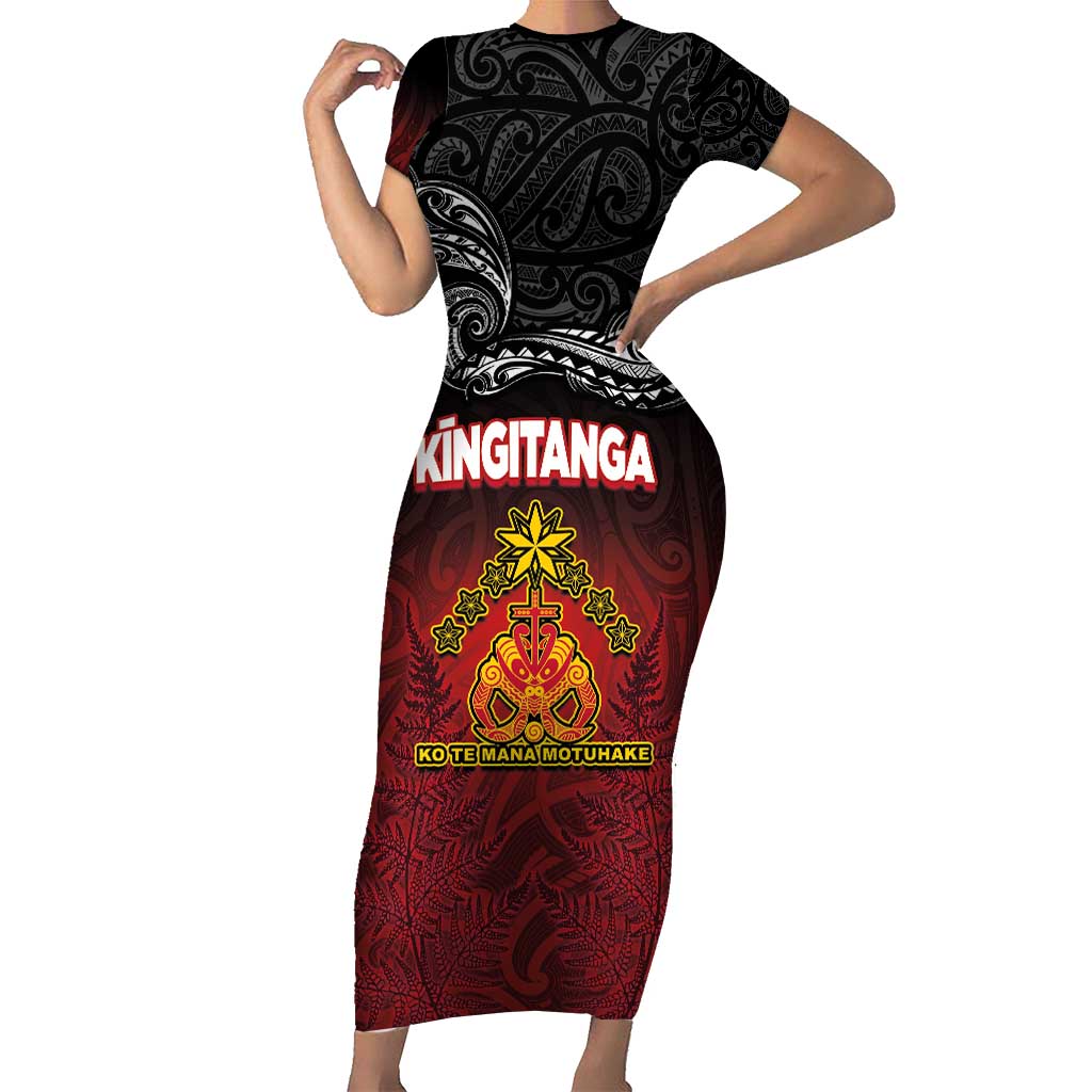 Personalised The Kingitanga - Maori King Movement Family Matching Short Sleeve Bodycon Dress and Hawaiian Shirt Ko Te Mana Motuhake Emblem with Silver Ferns and Polynesian Art Tattoo