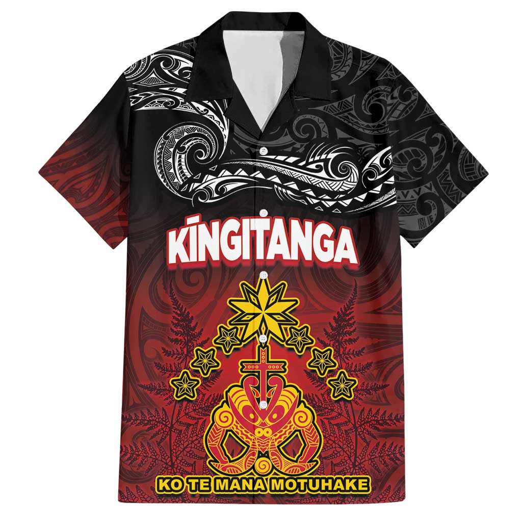 Personalised The Kingitanga - Maori King Movement Hawaiian Shirt Ko Te Mana Motuhake Emblem with Silver Ferns and Polynesian Art Tattoo