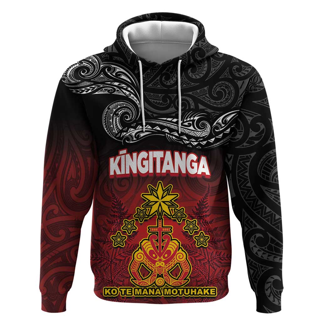 Personalised The Kingitanga - Maori King Movement Hoodie Ko Te Mana Motuhake Emblem with Silver Ferns and Polynesian Art Tattoo