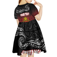 Personalised Maori King Movement Kid Short Sleeve Dress Ko Te Mana Motuhake Emblem with Silver Ferns and Polynesian Art Tattoo LT03 - Polynesian Pride