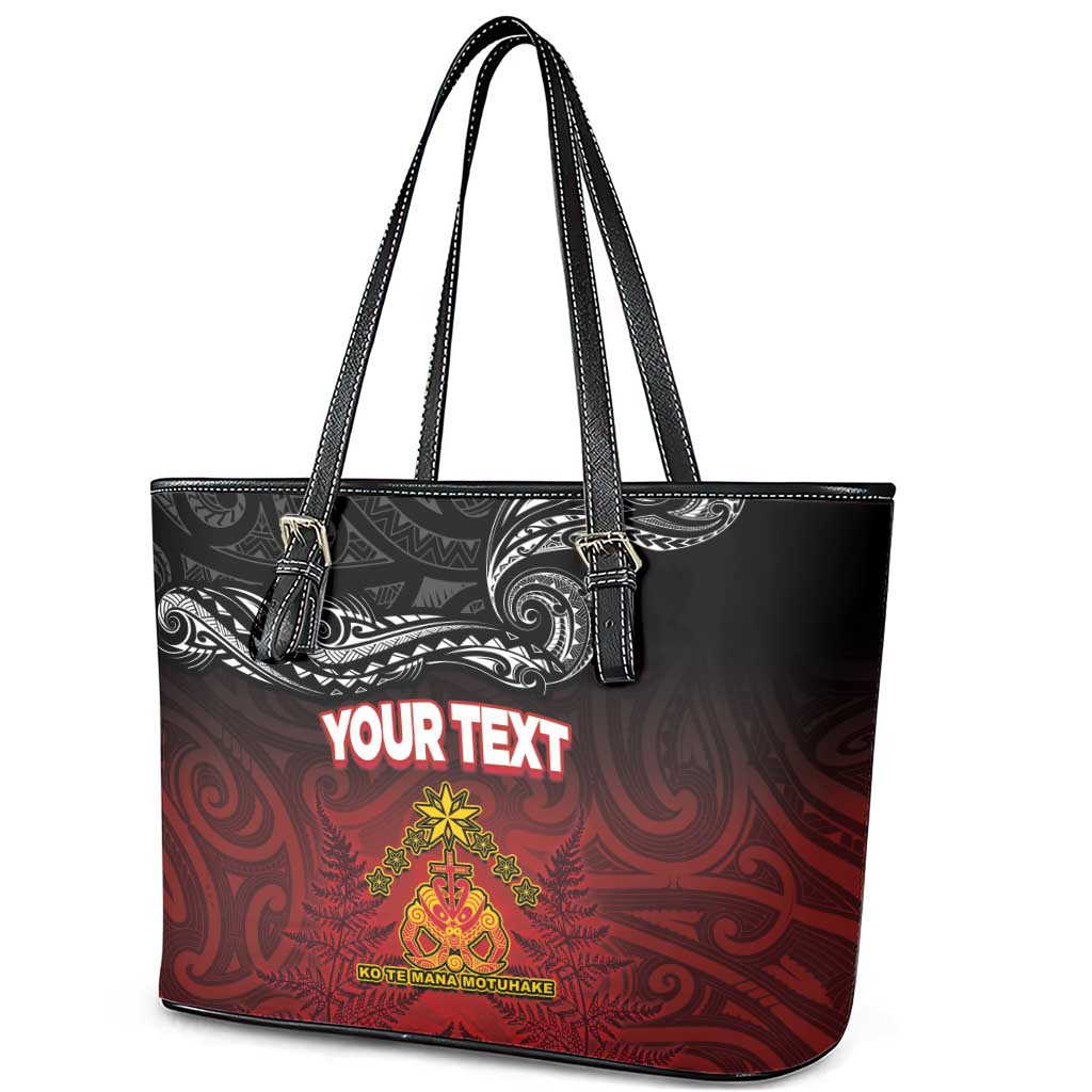 Personalised Maori King Movement Leather Tote Bag Ko Te Mana Motuhake Emblem with Silver Ferns and Polynesian Art Tattoo LT03 - Polynesian Pride
