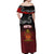 Personalised The Kingitanga - Maori King Movement Off Shoulder Maxi Dress Ko Te Mana Motuhake Emblem with Silver Ferns and Polynesian Art Tattoo