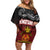 Personalised The Kingitanga - Maori King Movement Off Shoulder Short Dress Ko Te Mana Motuhake Emblem with Silver Ferns and Polynesian Art Tattoo