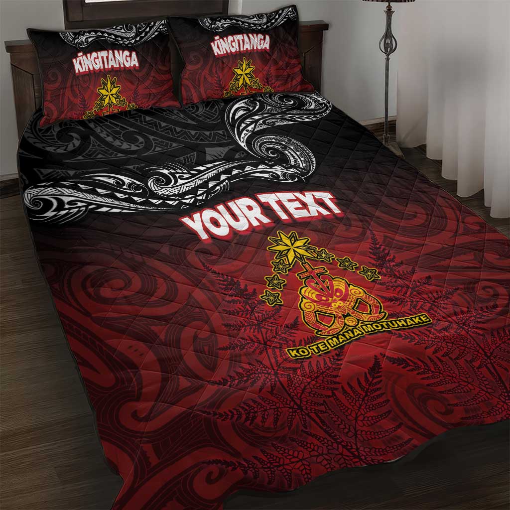 Personalised The Kingitanga - Maori King Movement Quilt Bed Set Ko Te Mana Motuhake Emblem with Silver Ferns and Polynesian Art Tattoo