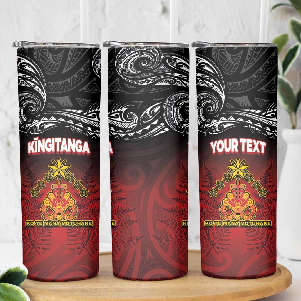Personalised Maori King Movement Skinny Tumbler Ko Te Mana Motuhake Emblem with Silver Ferns and Polynesian Art Tattoo LT03 - Polynesian Pride