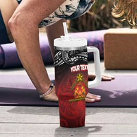 Personalised The Kingitanga - Maori King Movement Tumbler With Handle Ko Te Mana Motuhake Emblem with Silver Ferns and Polynesian Art Tattoo LT03