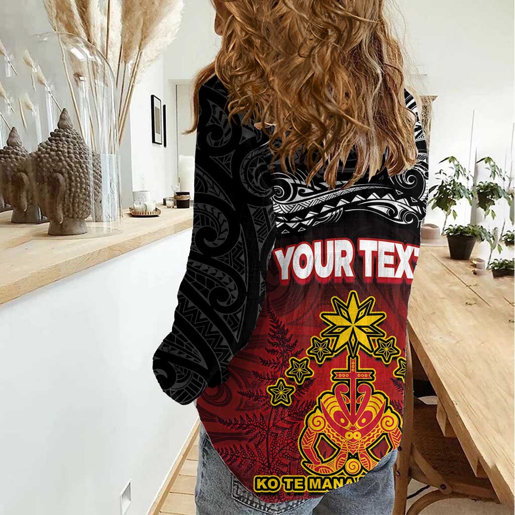 Personalised Maori King Movement Women Casual Shirt Ko Te Mana Motuhake Emblem with Silver Ferns and Polynesian Art Tattoo LT03 - Polynesian Pride