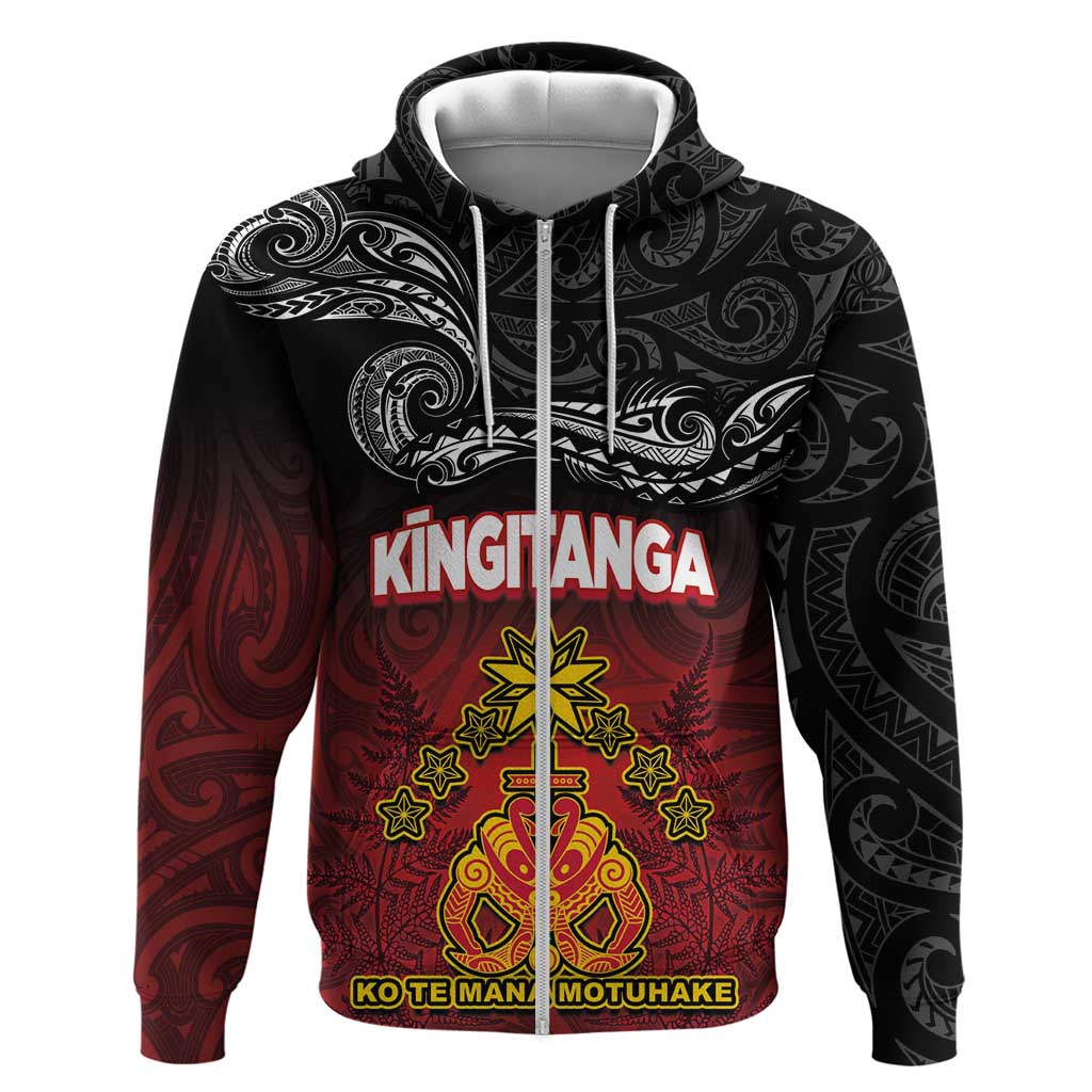 Personalised Maori King Movement Zip Hoodie Ko Te Mana Motuhake Emblem with Silver Ferns and Polynesian Art Tattoo LT03 Zip Hoodie Red - Polynesian Pride