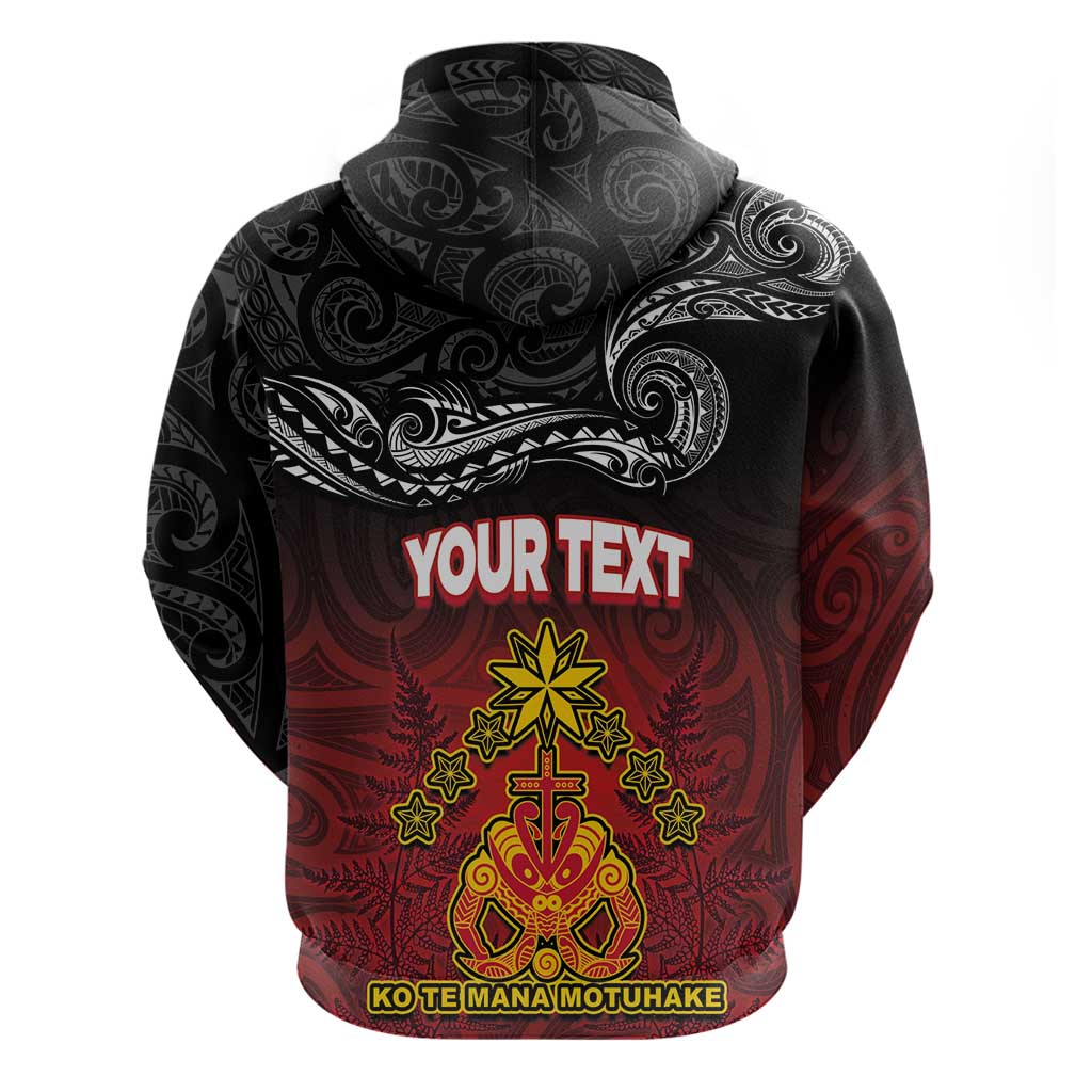 Personalised Maori King Movement Zip Hoodie Ko Te Mana Motuhake Emblem with Silver Ferns and Polynesian Art Tattoo LT03 - Polynesian Pride
