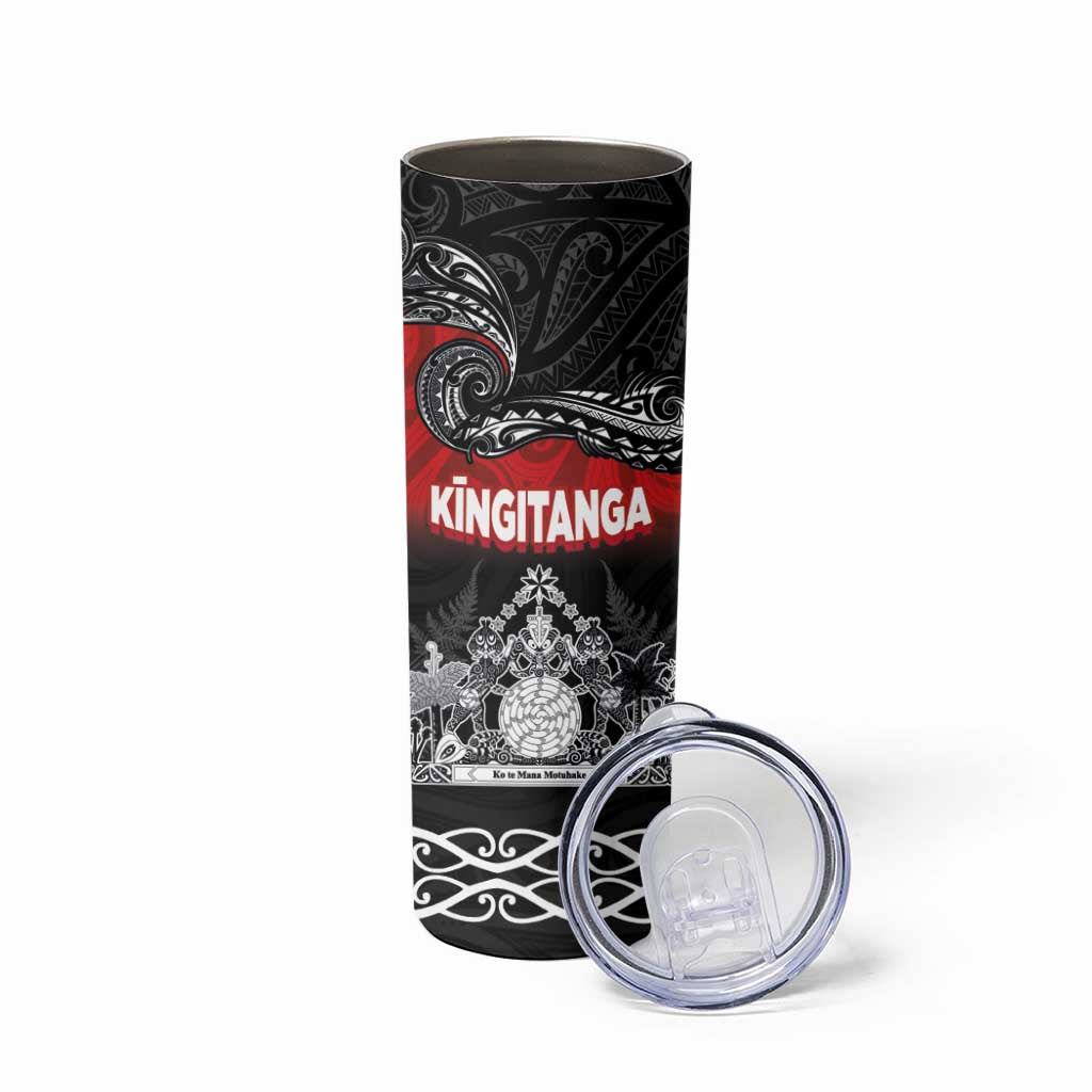 Personalised Maori King Movement Skinny Tumbler Te Paki-o-Matariki with Silver Ferns and Polynesian Art Tattoo LT03 - Polynesian Pride