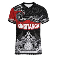 Personalised Maori King Movement Women V-Neck T-Shirt Te Paki-o-Matariki with Silver Ferns and Polynesian Art Tattoo LT03 Female Red - Polynesian Pride