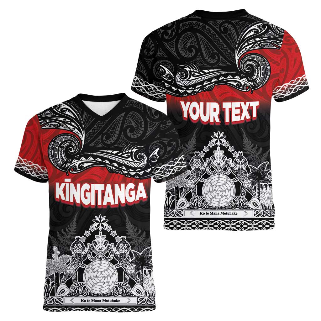 Personalised Maori King Movement Women V-Neck T-Shirt Te Paki-o-Matariki with Silver Ferns and Polynesian Art Tattoo LT03 - Polynesian Pride