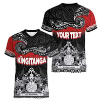 Personalised Maori King Movement Women V-Neck T-Shirt Te Paki-o-Matariki with Silver Ferns and Polynesian Art Tattoo LT03 - Polynesian Pride