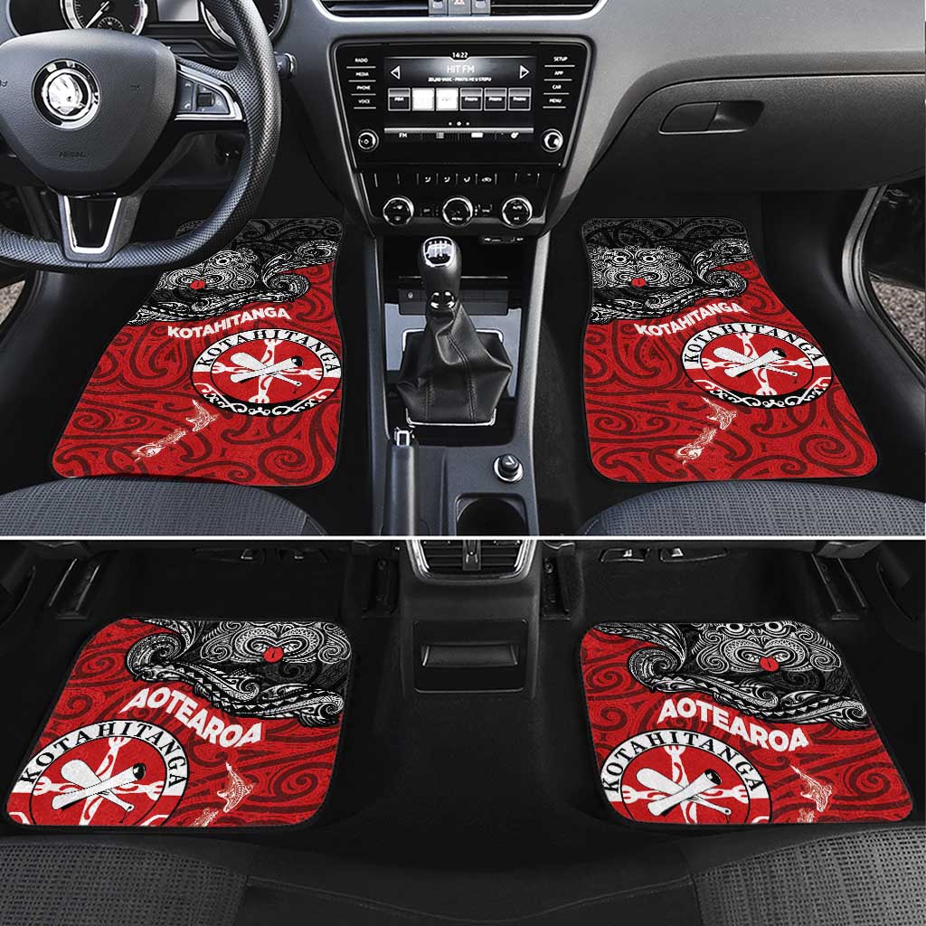 Maori Kotahitanga Car Mats Aotearoa Spirit with Maori Mask and Polynesian Art Tattoo