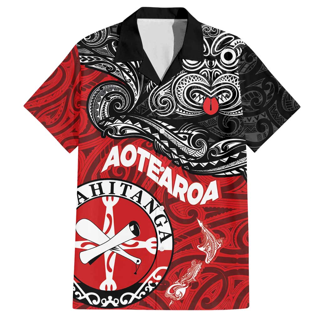 Maori Kotahitanga Family Matching Long Sleeve Bodycon Dress and Hawaiian Shirt Aotearoa Spirit with Maori Mask and Polynesian Art Tattoo LT03 Dad's Shirt - Short Sleeve Red - Polynesian Pride