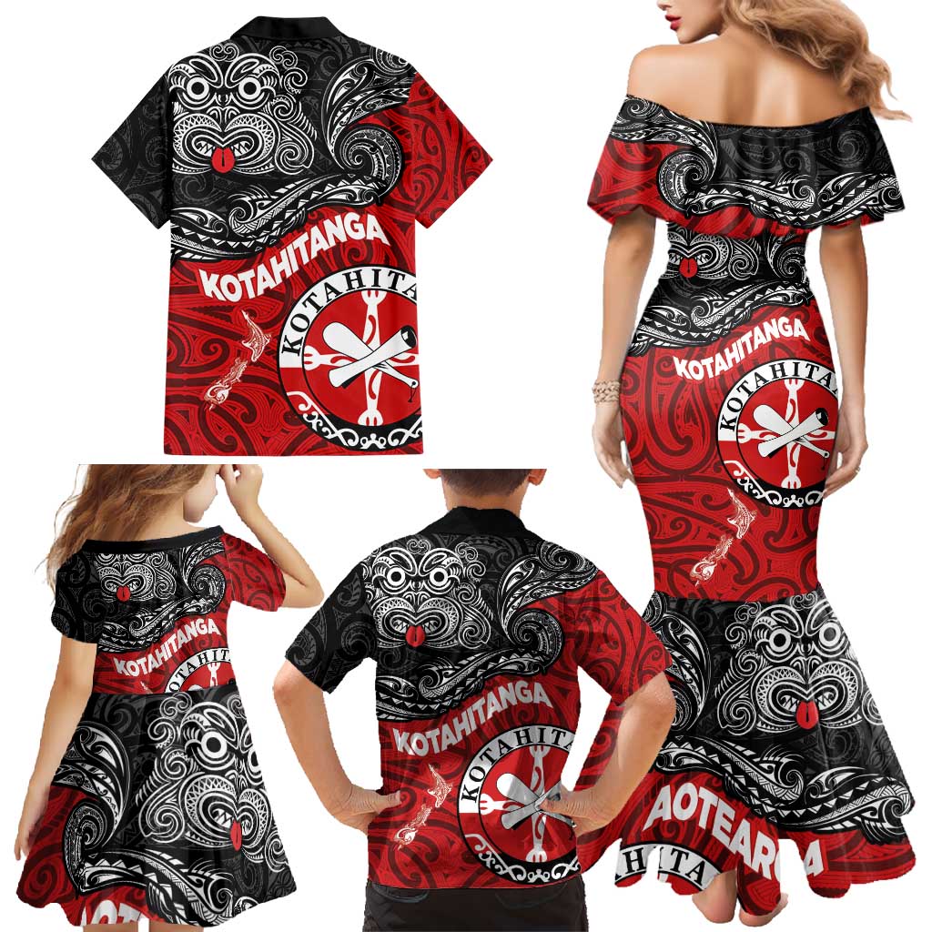 Maori Kotahitanga Family Matching Mermaid Dress and Hawaiian Shirt Aotearoa Spirit with Maori Mask and Polynesian Art Tattoo LT03 - Polynesian Pride