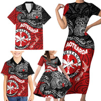 Maori Kotahitanga Family Matching Short Sleeve Bodycon Dress and Hawaiian Shirt Aotearoa Spirit with Maori Mask and Polynesian Art Tattoo LT03 - Polynesian Pride