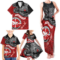 Maori Kotahitanga Family Matching Tank Maxi Dress and Hawaiian Shirt Aotearoa Spirit with Maori Mask and Polynesian Art Tattoo