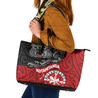 Maori Kotahitanga Leather Tote Bag Aotearoa Spirit with Maori Mask and Polynesian Art Tattoo LT03 Red - Polynesian Pride
