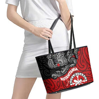 Maori Kotahitanga Leather Tote Bag Aotearoa Spirit with Maori Mask and Polynesian Art Tattoo LT03 - Polynesian Pride