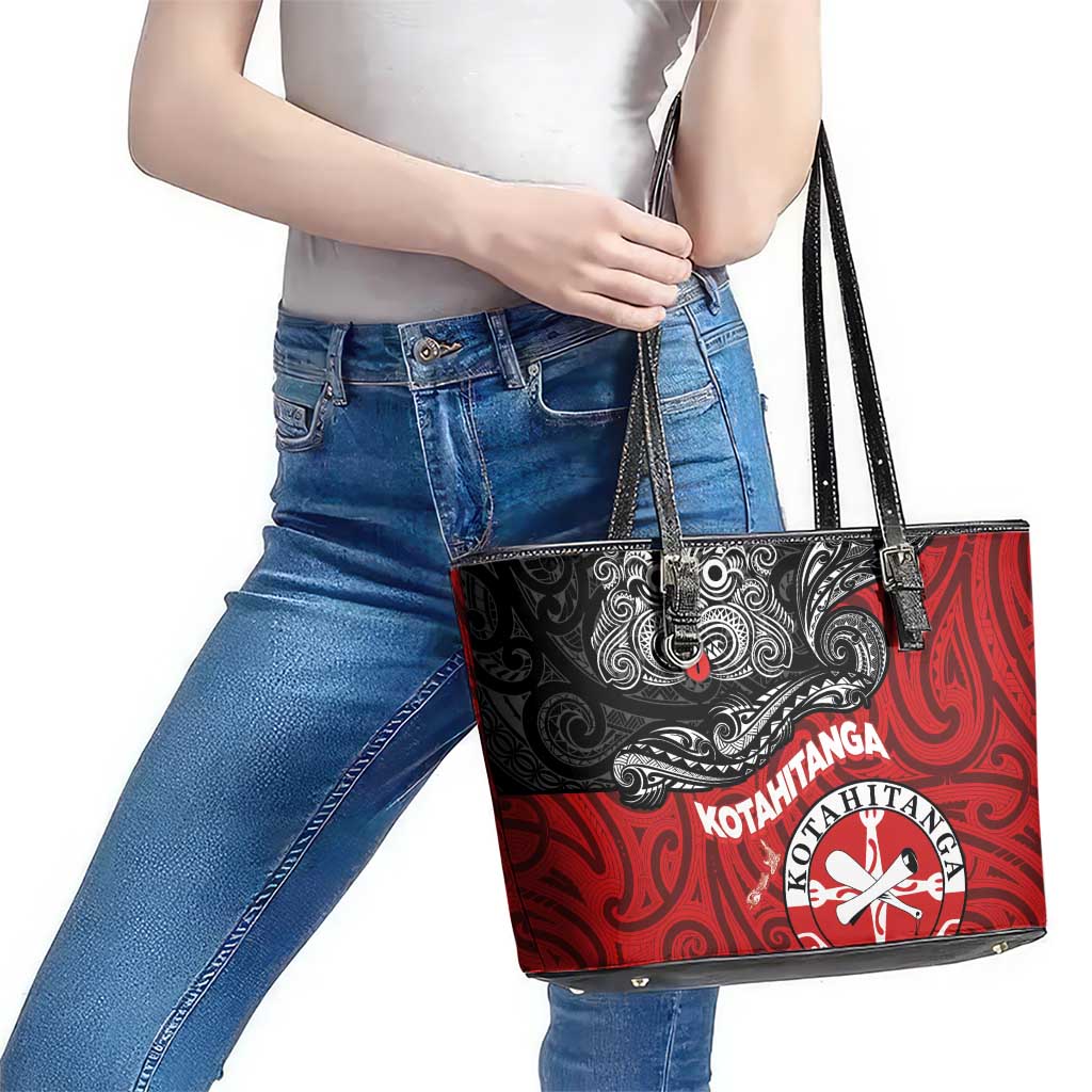 Maori Kotahitanga Leather Tote Bag Aotearoa Spirit with Maori Mask and Polynesian Art Tattoo LT03 - Polynesian Pride