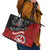 Maori Kotahitanga Leather Tote Bag Aotearoa Spirit with Maori Mask and Polynesian Art Tattoo